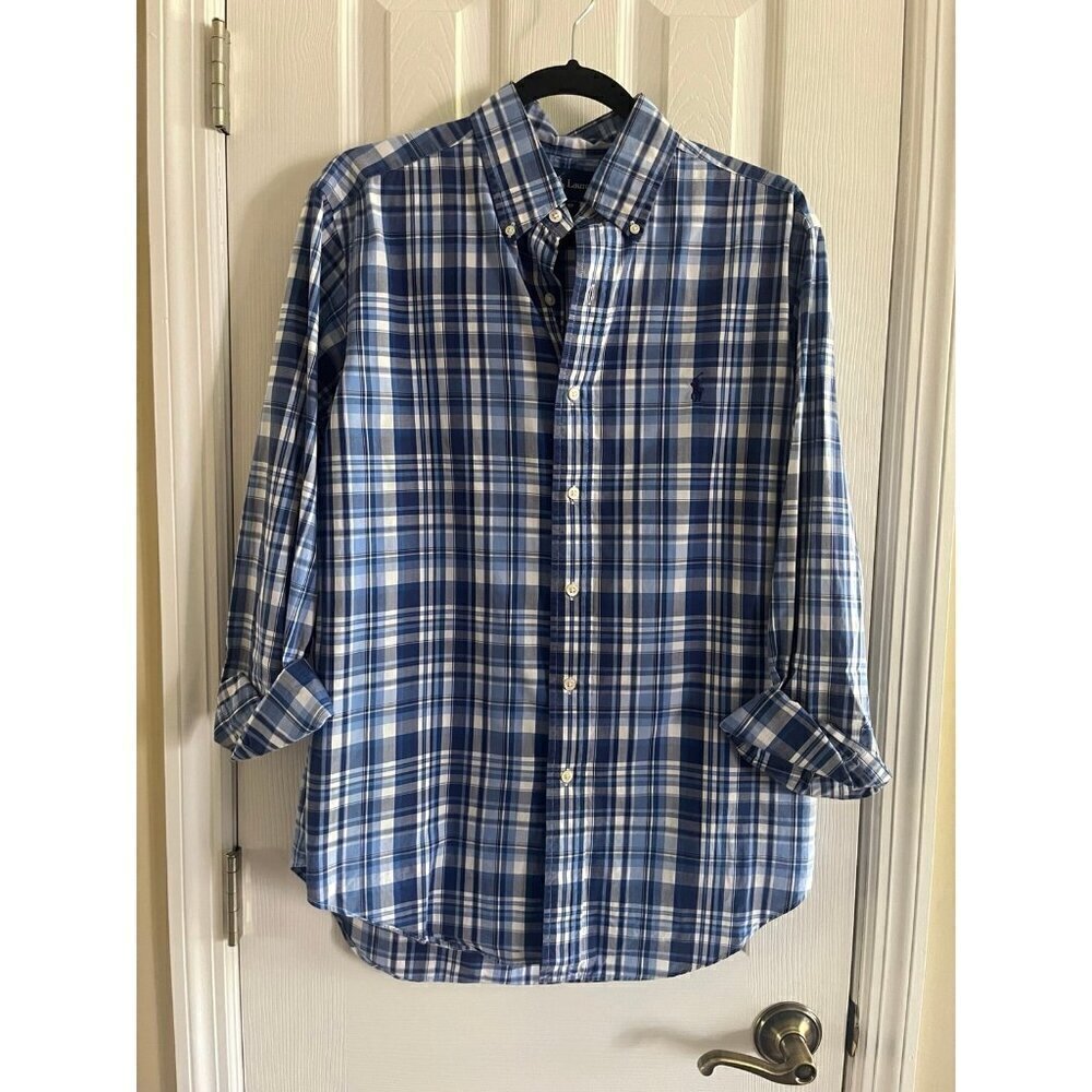 Ralph Lauren Blue Plaid Dress Shirt Classic Fit